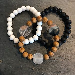 Stackable lava and stone bead bracelets